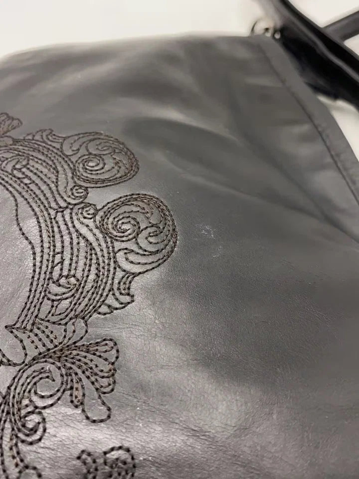 Otaniryuji Japan. Black Lambskin Leather Shoulder Bag w/silver Studded Accents