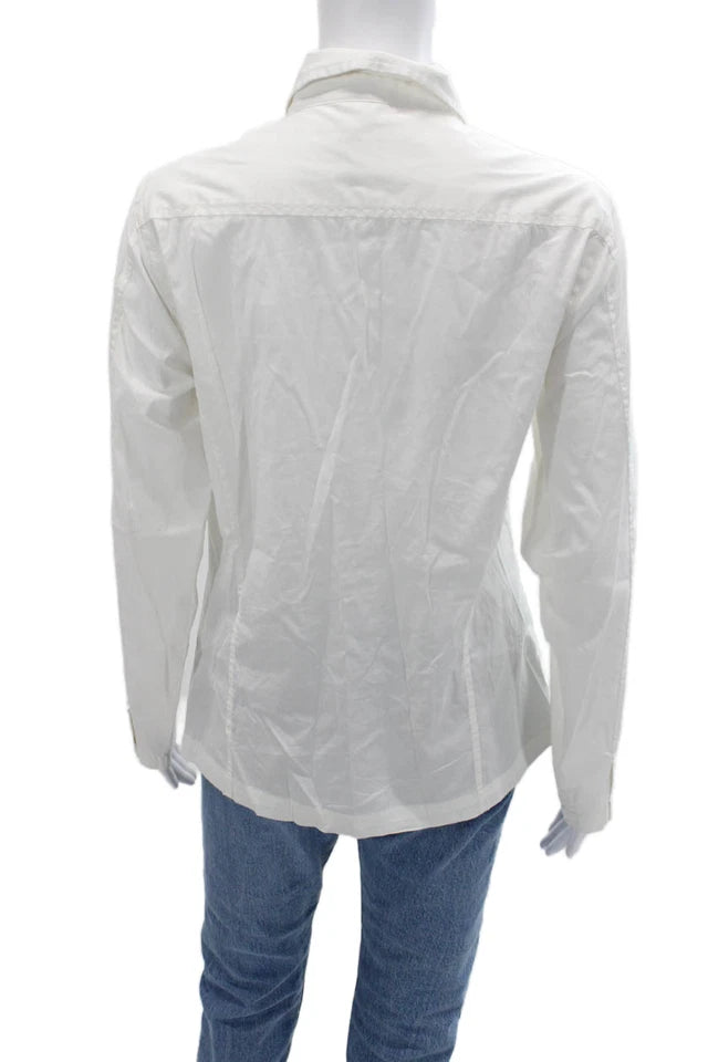 Donna Karan New York  White Collared Long Sleeve Button-Up Blouse