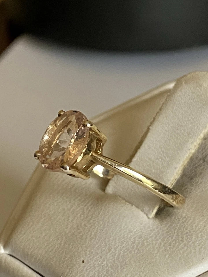 Gold Vermeil LONDON. Vintage Circa 2000. Gilt Sterling Silver Pink Tourmaline Solitaire Ring Size N1/2