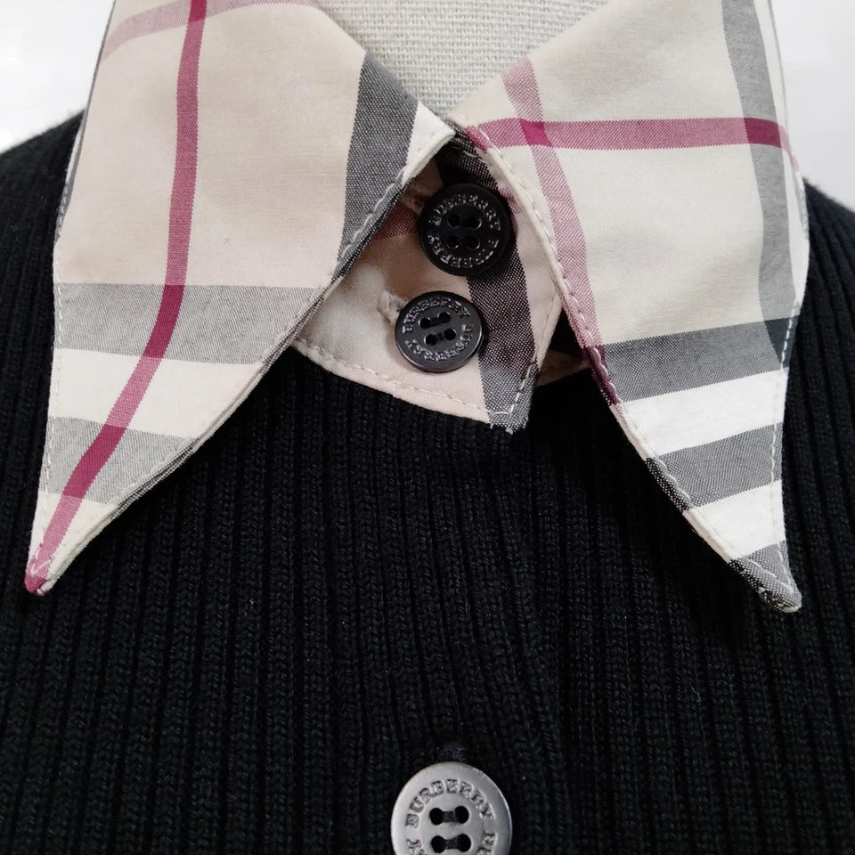Burberry UK. Black Wool Cotton Ribbed Button-Front Long Sleeve Top