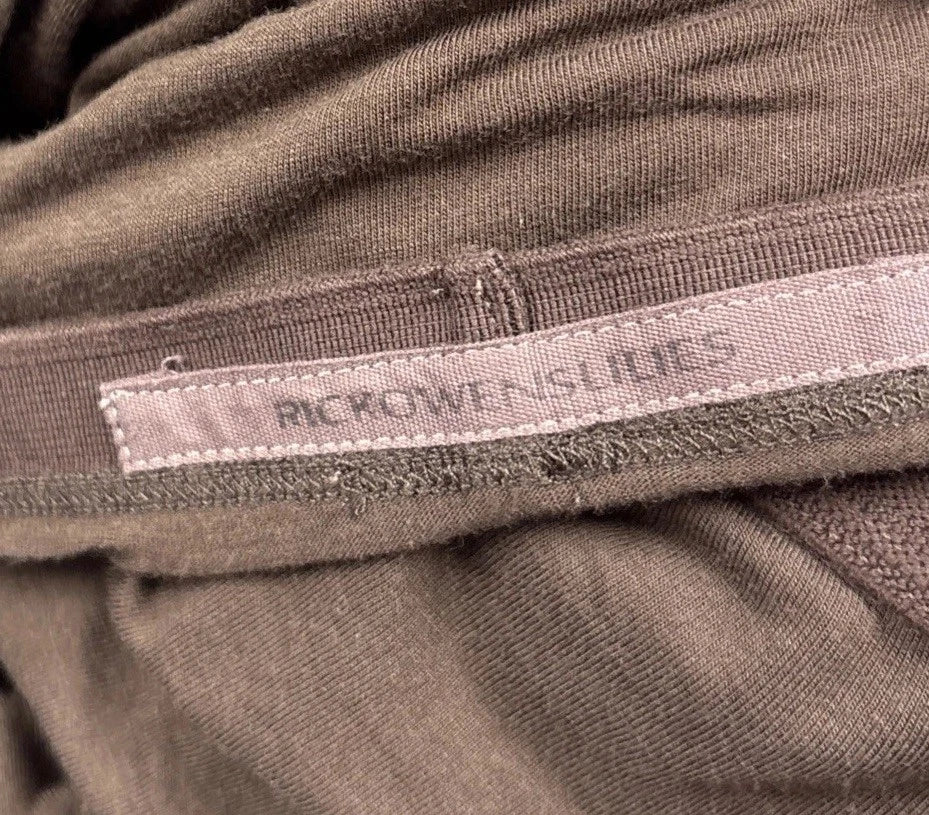 Rick Owens Paris. Lilies. Dark Dust Brown Jersey Ruched Skirt with Ruffle