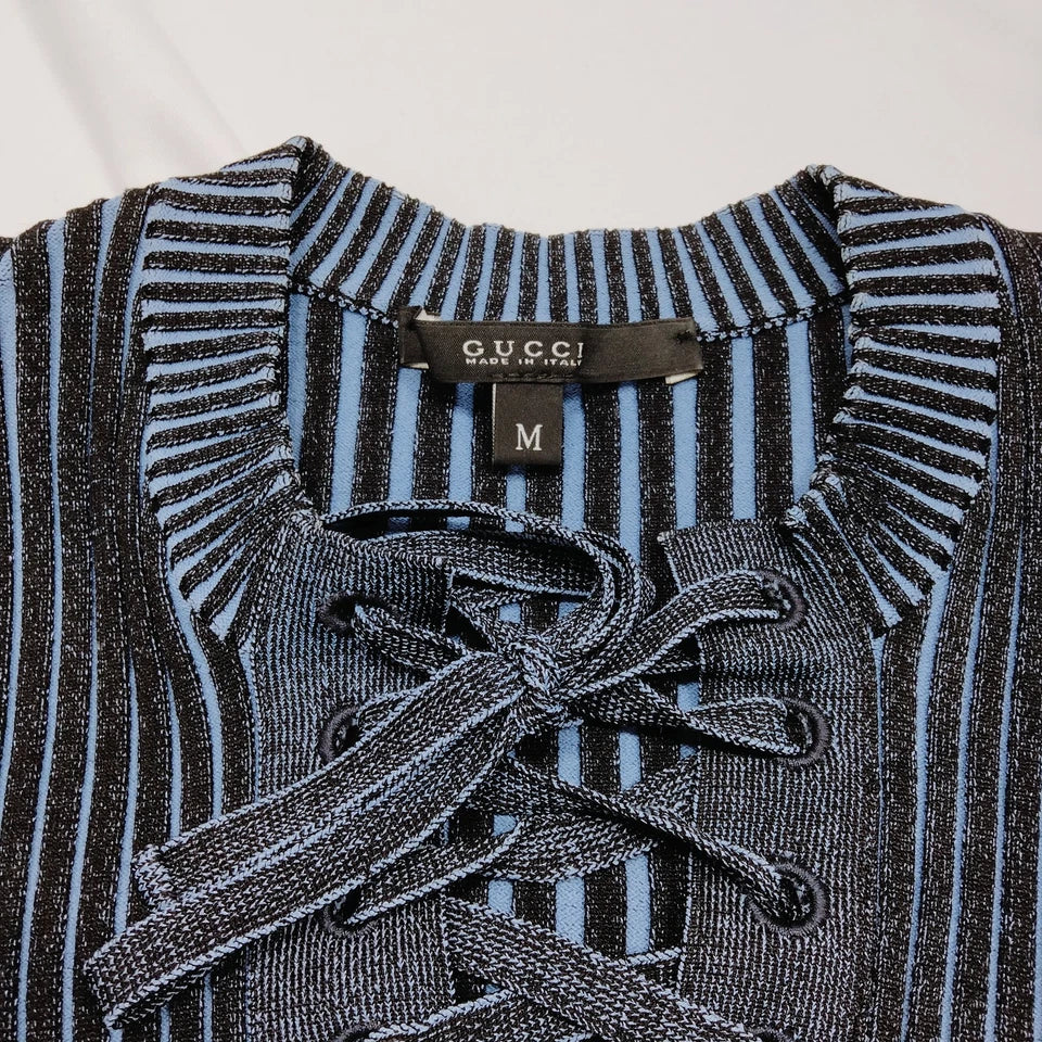 Gucci Italy. Blue Rayon Blend Tie Sweater Top