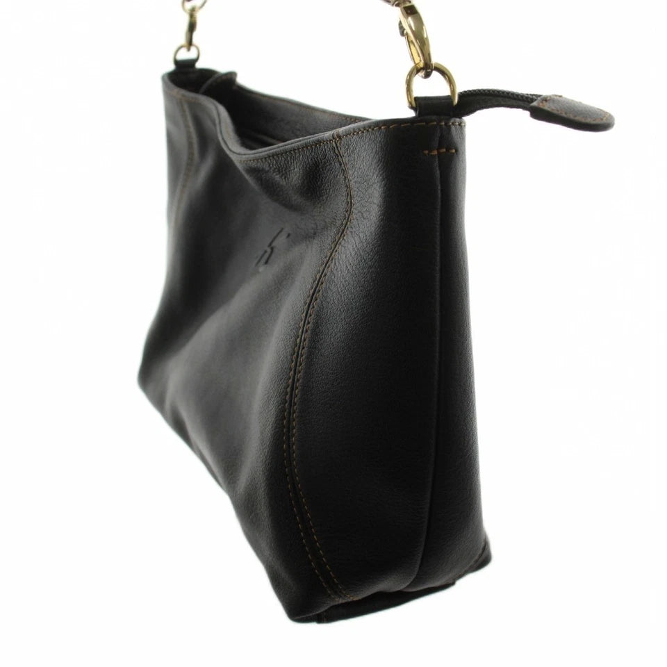 KITAMURA JAPAN. BLACK PEBBLED LEATHER SHOULDER BAG / HAND BAG