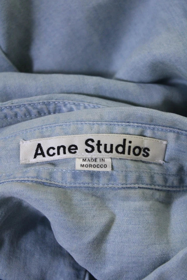 ACNE Studios Sweden. Blue Chambray Collared Sleeveless Button Down Shirt