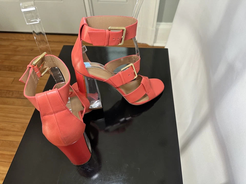 Calvin Klein NY. Orange Leather/Lucite Heels Size 39  US 9