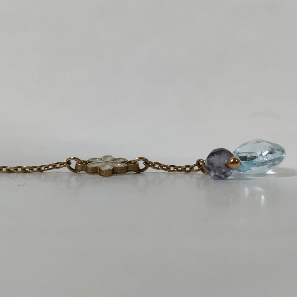 Unbranded Vintage London  10ct Rose Gold Blue Topaz w/Enameled Daisys Threader Style Pierced Earrings