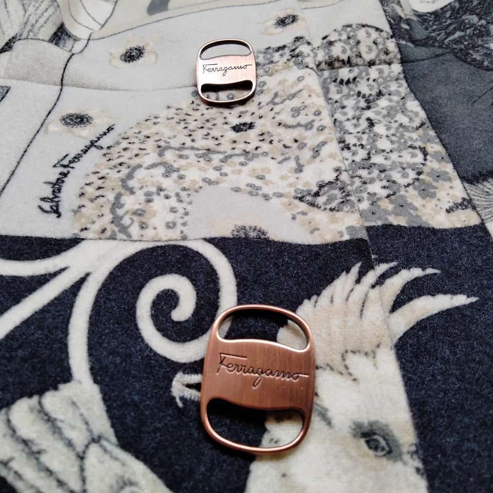 Ferragamo Italy. Multi Color Abstract Wool, Nylon Coat