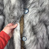 Vintage Faux Fur Coat Women Gray White Wolf Pattern Shaggy Quilted Lined
