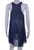 Isabel Marant Etoile Paris. Dark Navy Viscose Semi-Sheer Long Sleeve Pleated Embroidered Shift Dress