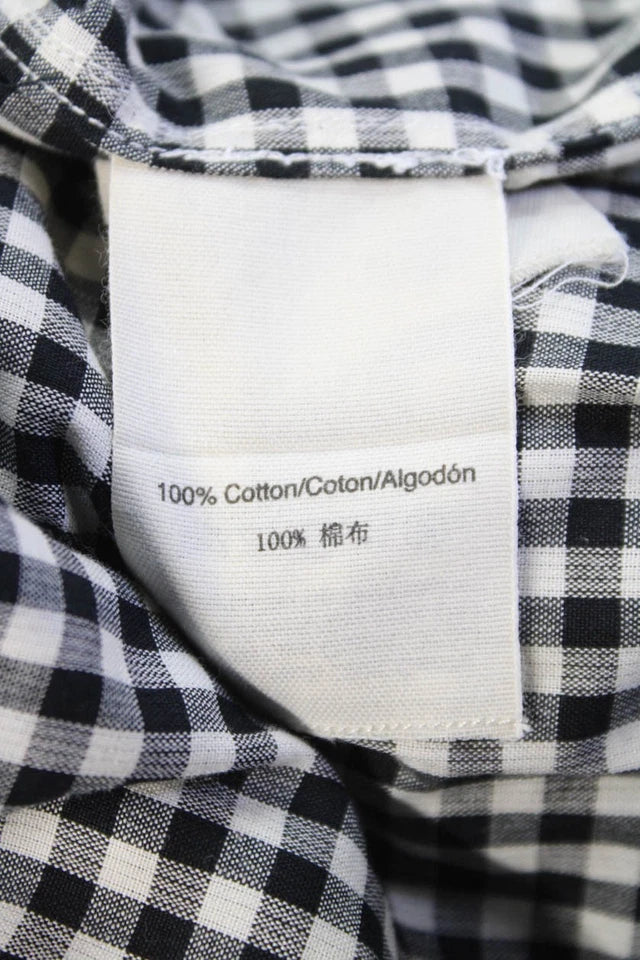 DONNA KARANA Pure DKNY.  Cotton Gingham Crew Neck Long Sleeve Dress