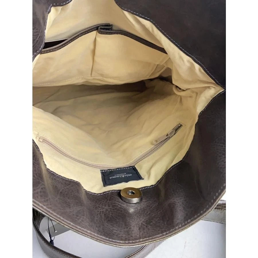 Michiamo Japan. NEW. NWOT. Dark Grey "Wet Look" Leather Shoulder Bag w/ Long Strap Or Foldover Clutch