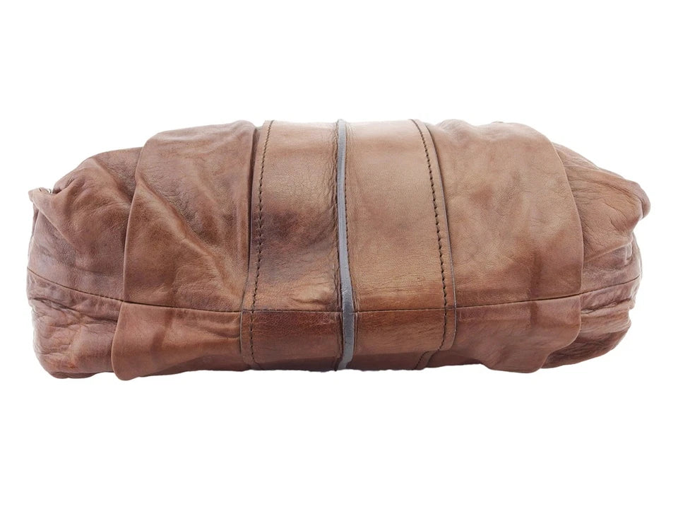 Chloe Paris. Brown Distressed Leather Large Shoulder Bag Goldplated Hardware