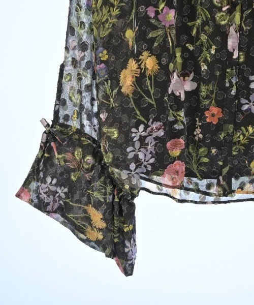 UNITED TOKYO JAPAN. BlackxPurplexGreen Semi-Sheer Floral Pattern Blouse