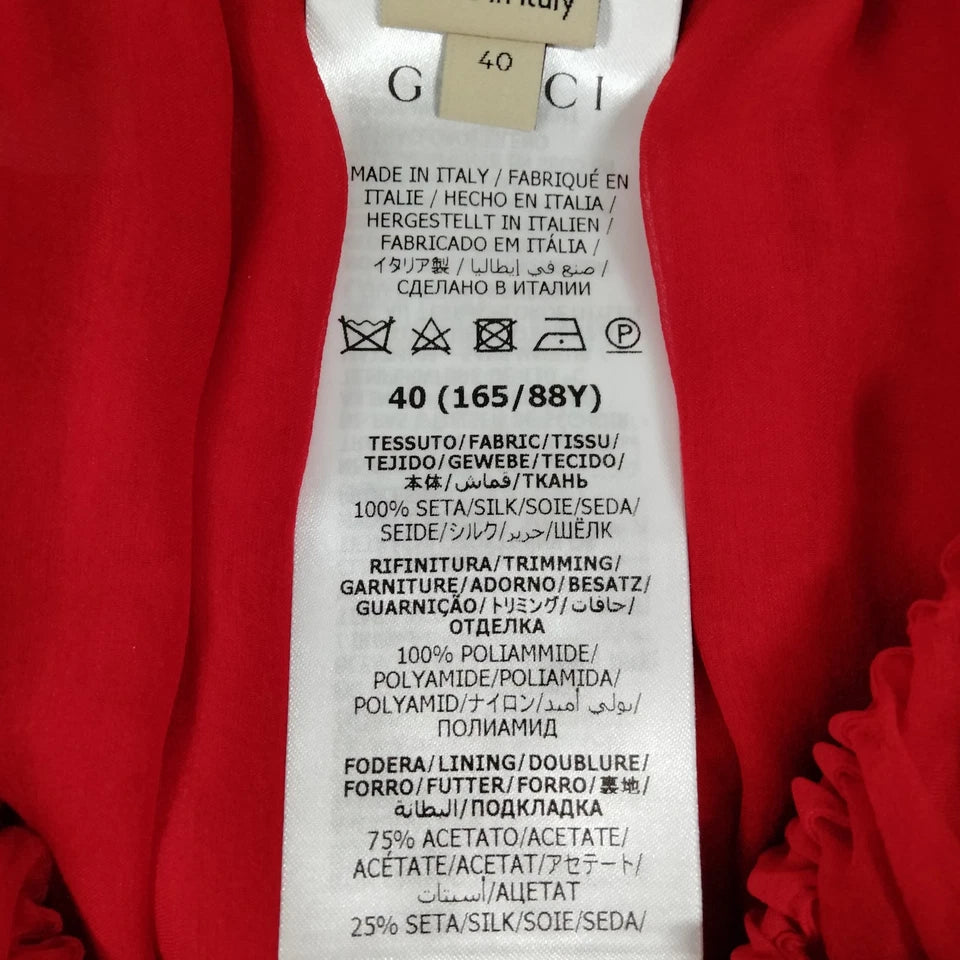 Gucci Italy. Red Silk Long Sleeve Dress