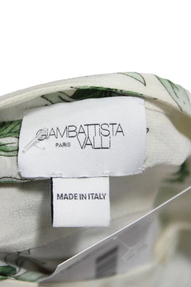 Giambattista Valli ITALY. Floral Ivory Short Sleeve Silk Tunic Blouse