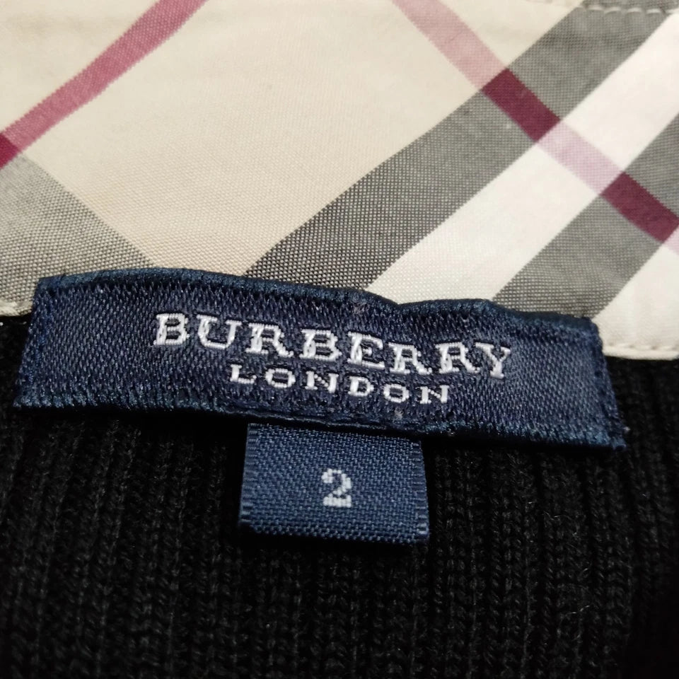 Burberry UK. Black Wool Cotton Ribbed Button-Front Long Sleeve Top