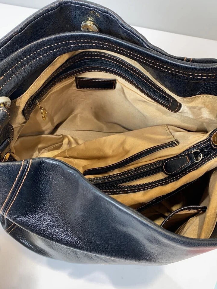 Kitamura Japan. Black Pebbled Leather Shoulder Bag w/Long Attachable Strap