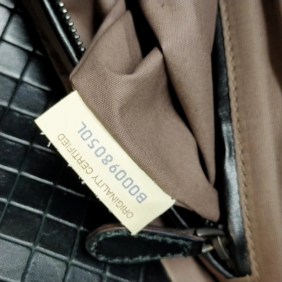 Bottega Veneta ITALY. Brown Canvas/Black Leather Large Tote Bag