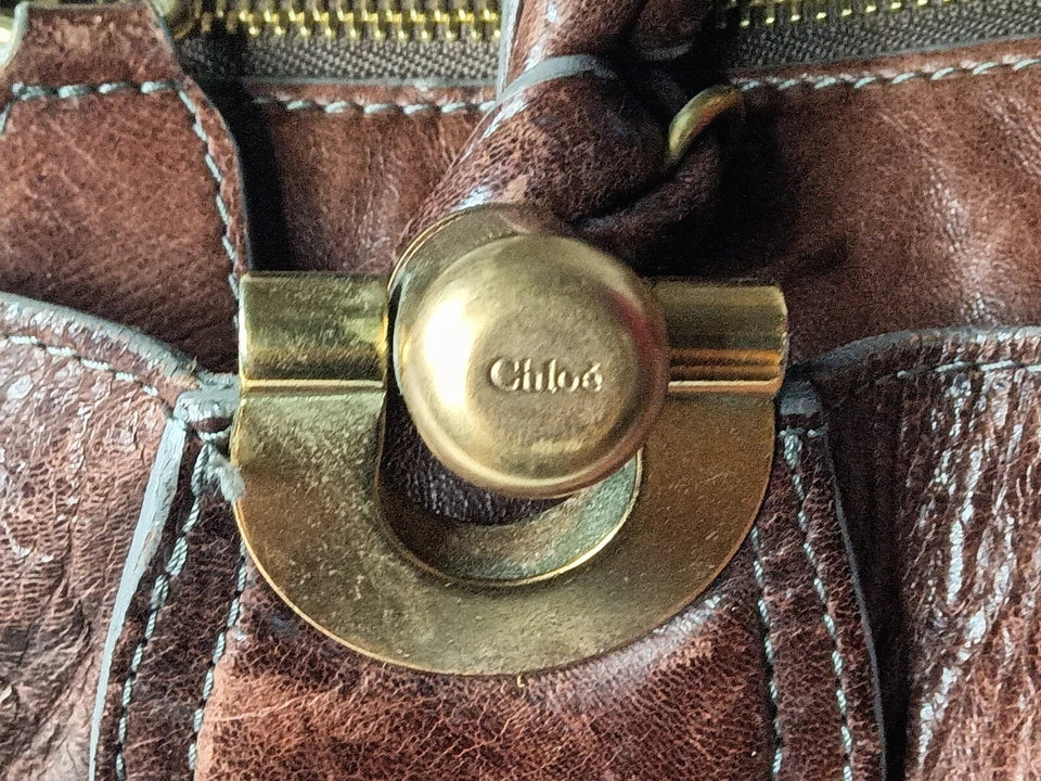 Chloe Paris. Vintage Weekender XL Brown Leather Satchel Bag / Travel Bag