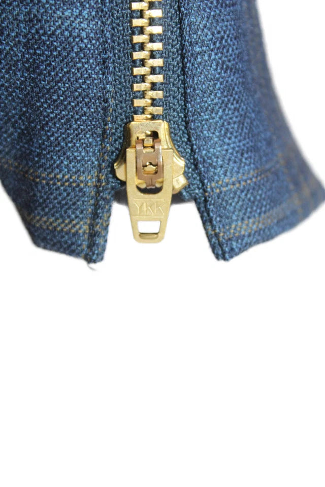 Toga Pulla Archives Japan. Wool Blue Plaid Print Zippered Detail Belted Dress