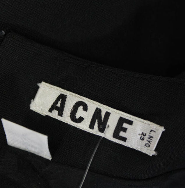 Acne Studios Sweden. Black Wool Ruched Raw Hem Asymmetric Sheath Dress