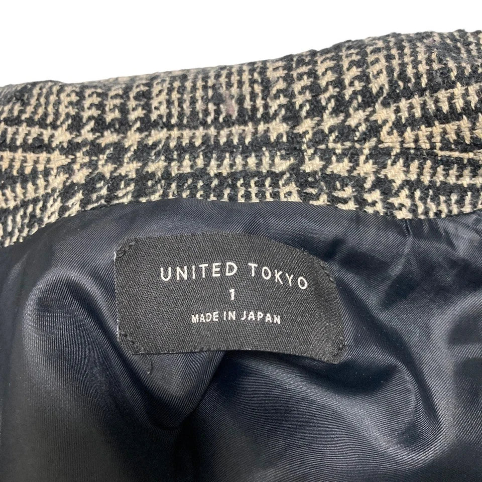 UNITED TOKYO JAPAN. Black/Grey Plaid Tweed Coat