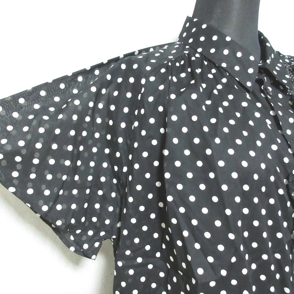 ISSEY MIYAKE JAPAN. ZUCCA Black White Frill Motif Polka Dot SEMI Sheer Sleeve Blouse
