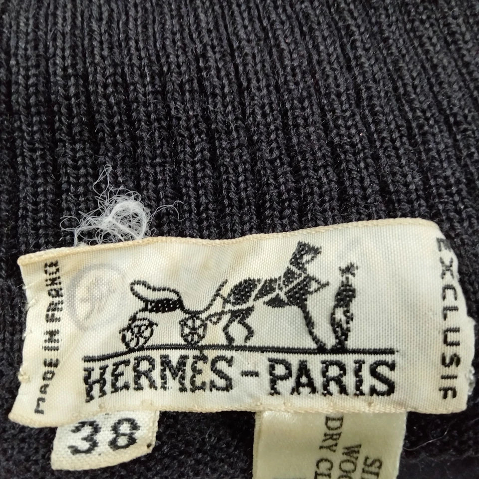 HERMES PARIS. Vintage Black/Navy Silk Scarf Print Top