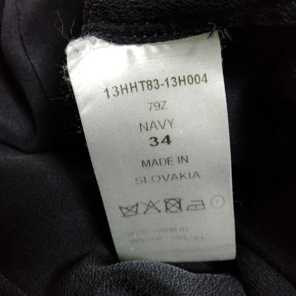 Chloe Paris. Dark Navy Silk Blouse w/White Peter Pan Collar