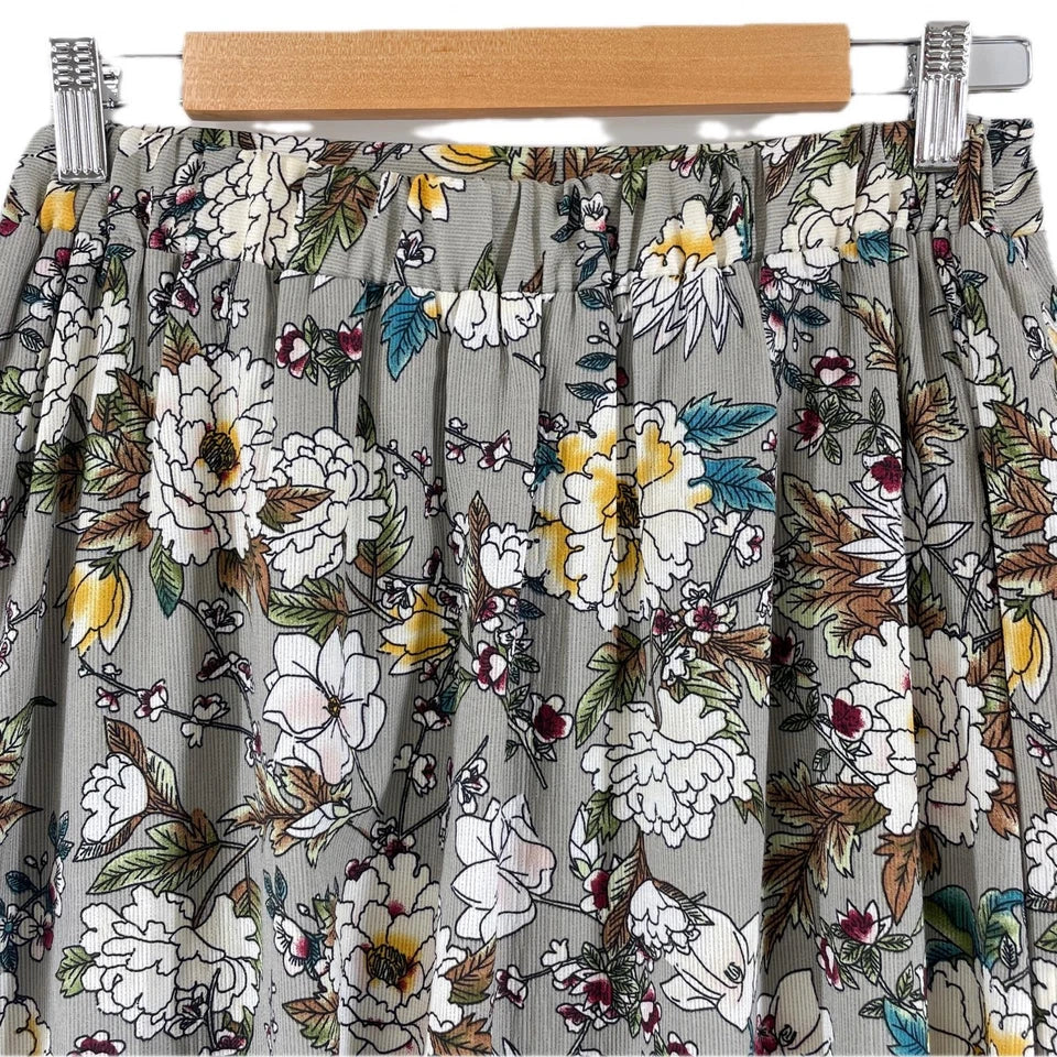 Ryu Ryu Japan. Gray Multi-Color Floral Maxi/Long Skirt