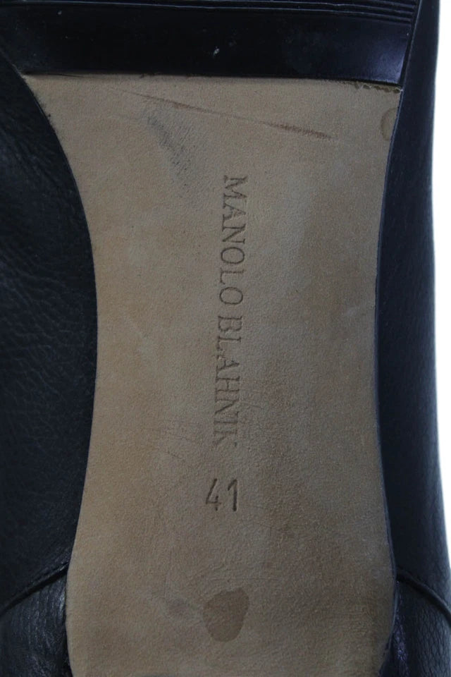 Manolo Blahnik Paris. Black Leather Pointed Toe Heeled Ankle Boots