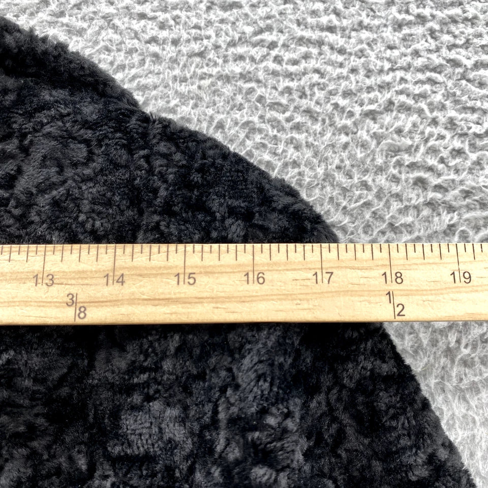 Vintage Faux Fur Coat Women's Medium Black Cinched Trench Academia Classic Chic