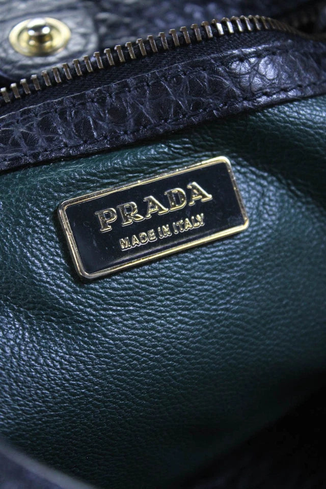 Prada Italy. Black Pebbled Leather Shoulder Bag