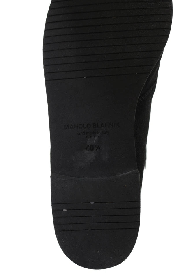 Manolo Blahnik Paris. Black Textured Lined Lace Up Mini Booties Size EUR 40.5