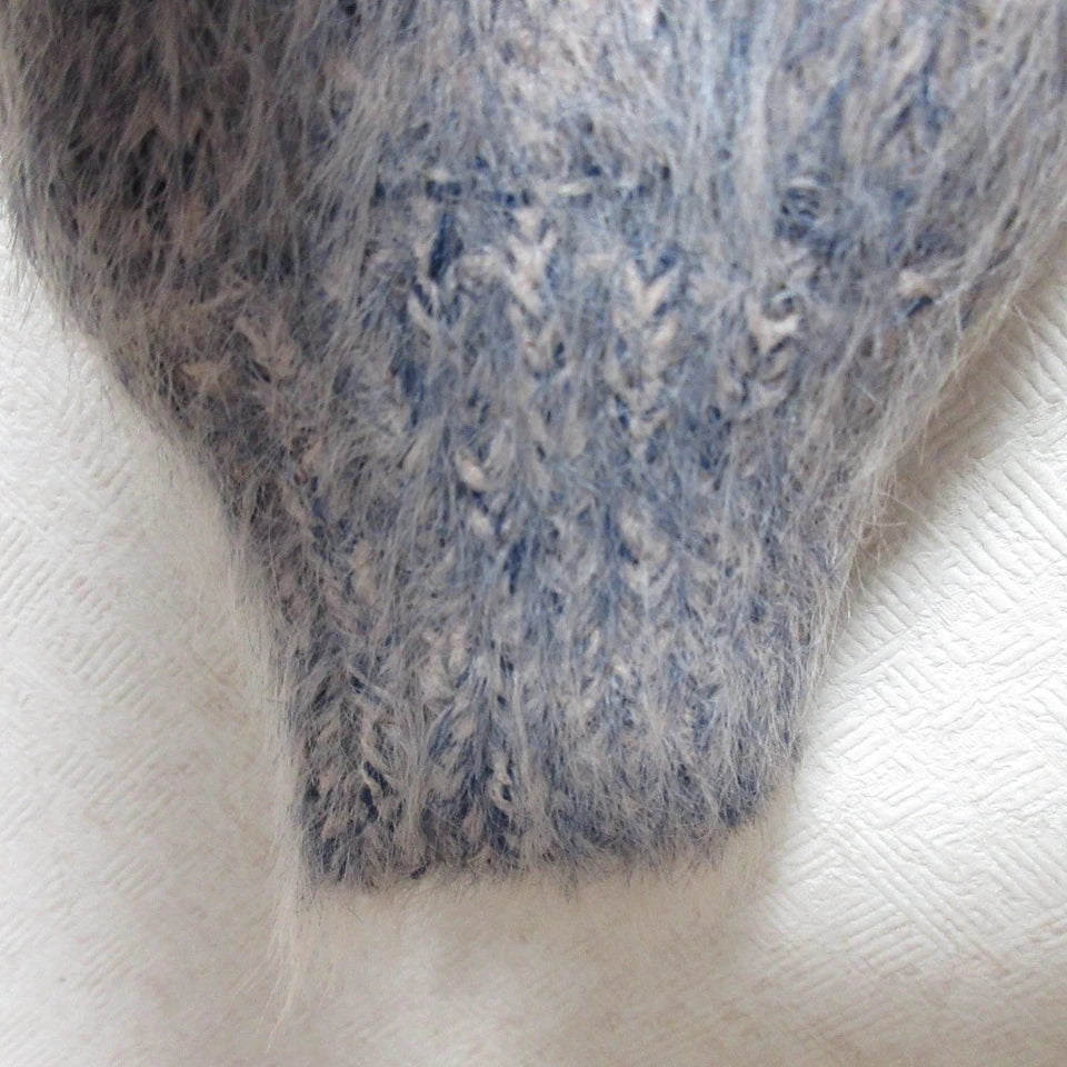 MURUA JAPAN. 25AW COLLECTION. Navy/Gray Two-Tone Mix Shaggy Knit Pullover Cropped Sweater