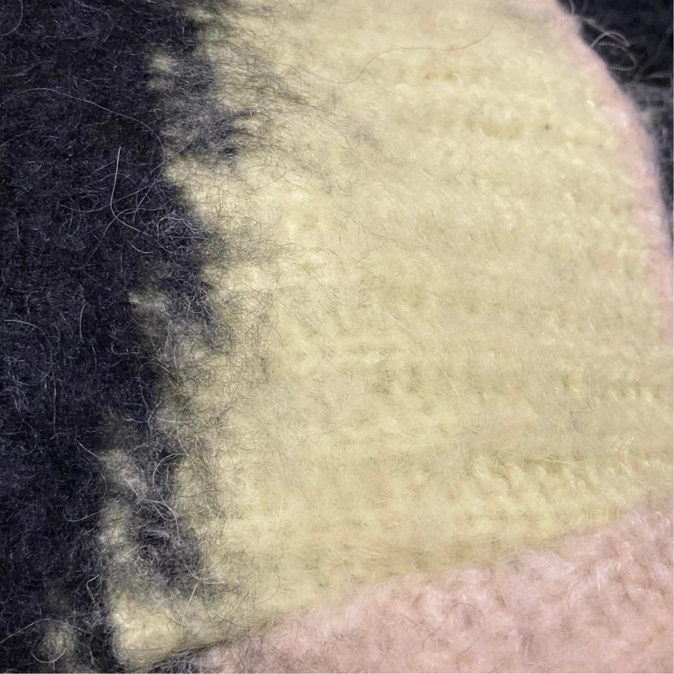UNITED TOKYO JAPAN. Cropped Black Beige Yellow Green Oval Intarsia Knit Sweater