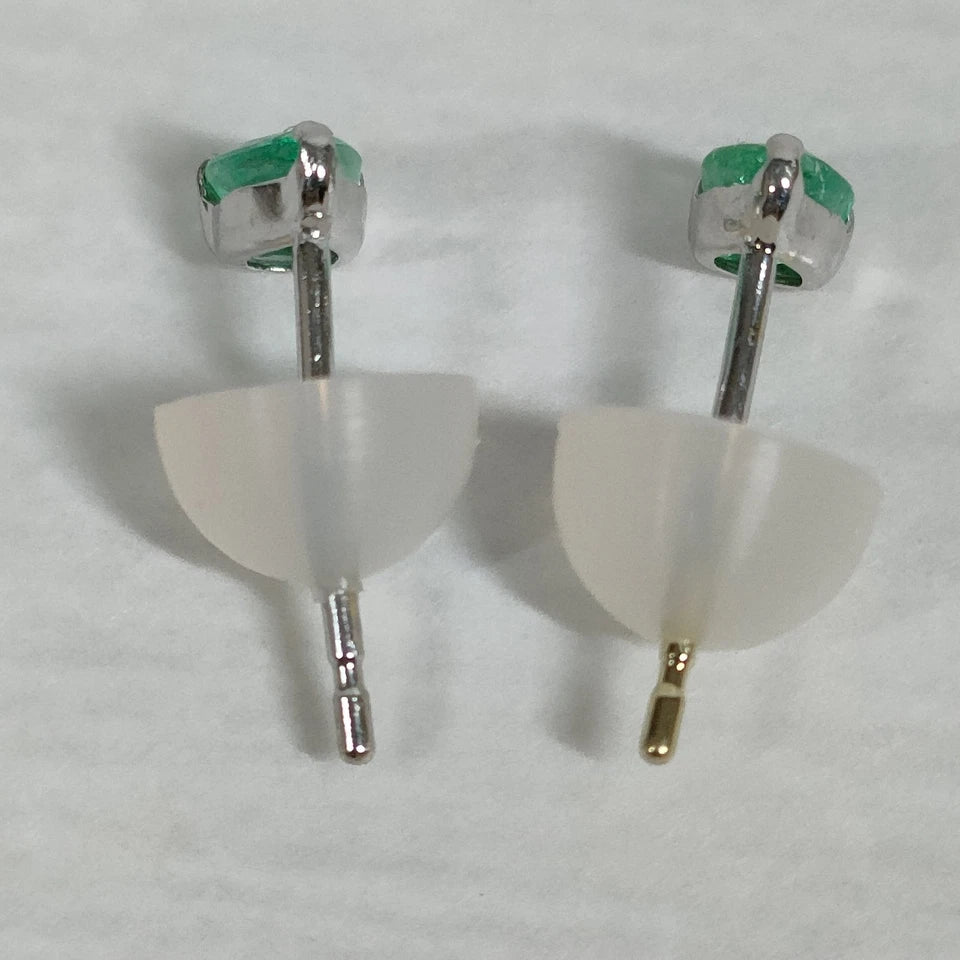Unbranded Vintage London Pear Shape Cut Tiny Emerald 18ct White Gold Pierced Earrings
