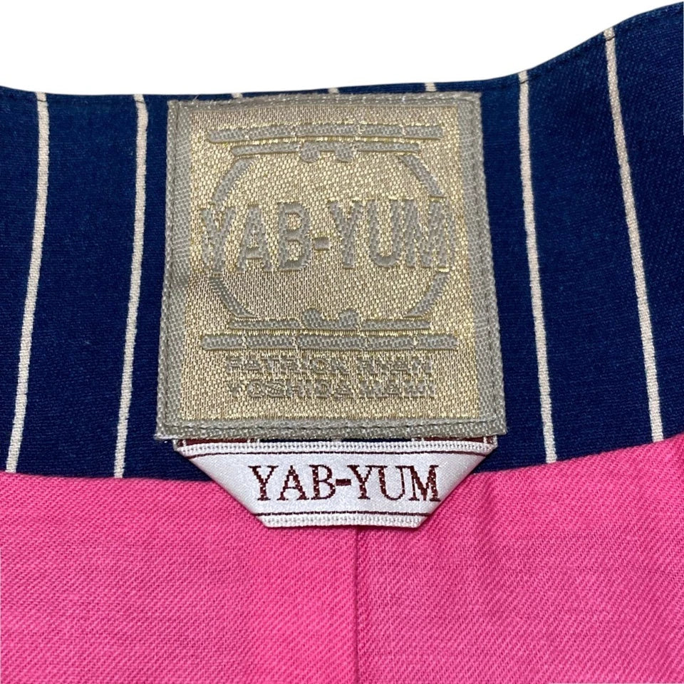 YAB-YUM JAPAN. Navy Stripe Pattern Cotton No-collar Long Coat/Dress