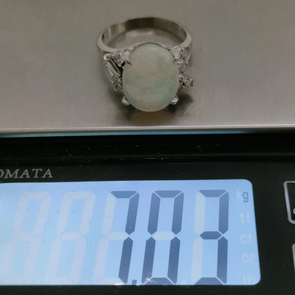 Vintage Platinum Marked Ring Opal 3.1ct White Florescent Opal w/Diamonds