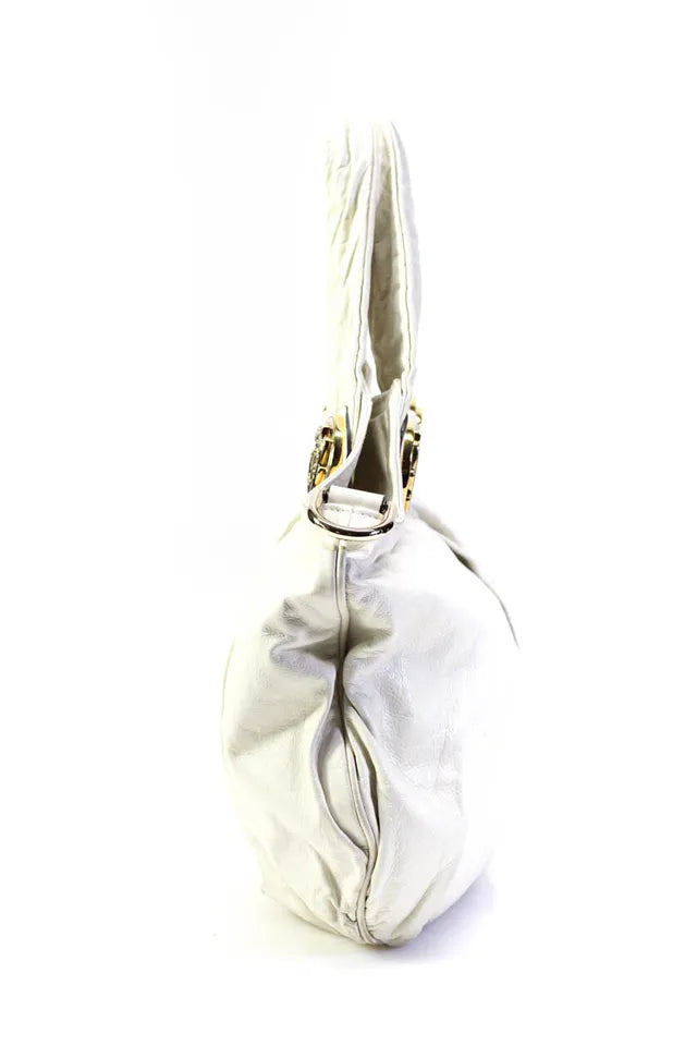Gucci Italy. White Pleated Leather Goldplated Accent Top Handle Hobo Crossbody/Shoulderbag w/Strap