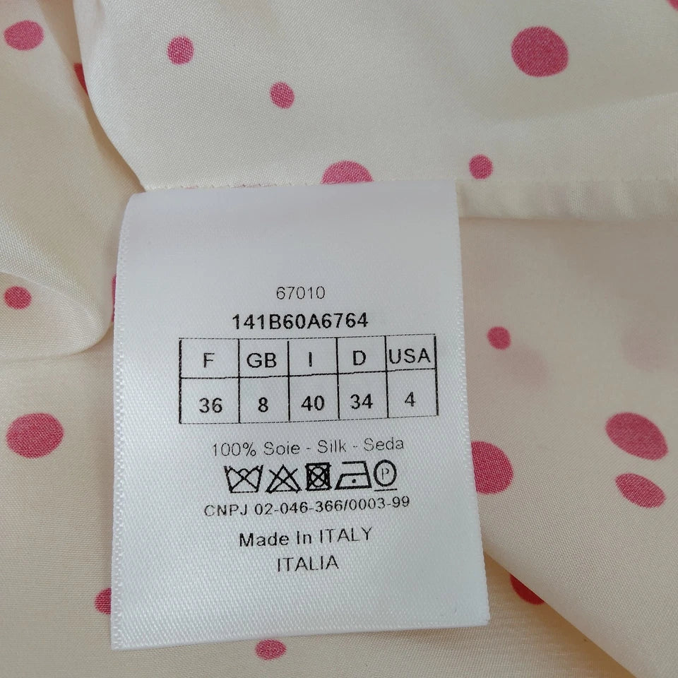 CHRISTIAN DIOR PARIS. White Silk w/Red Dots Sleeveless Top