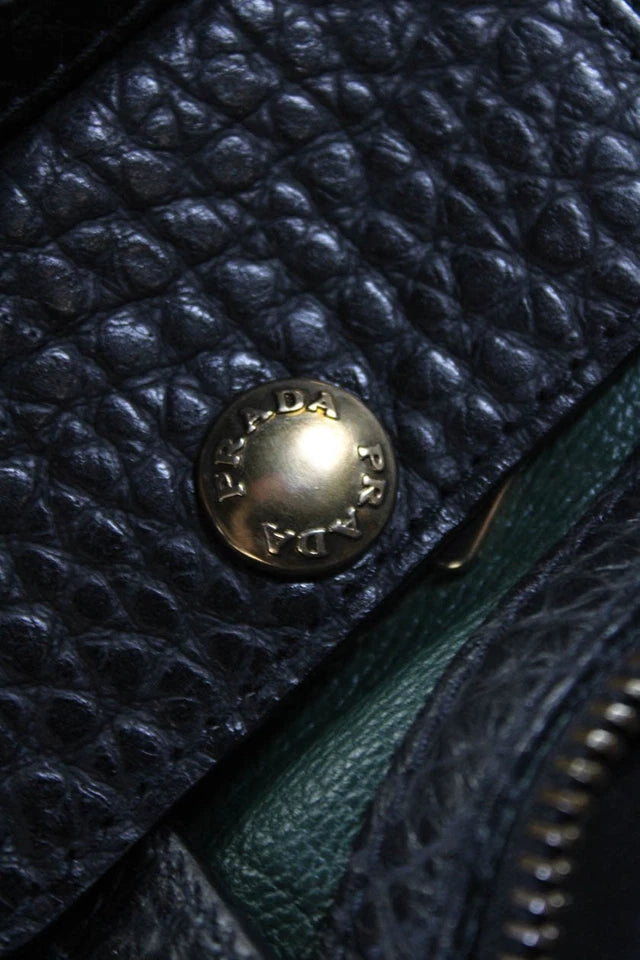 Prada Italy. Black Pebbled Leather Shoulder Bag