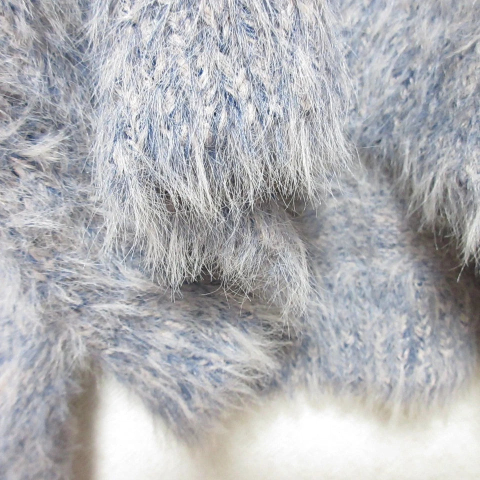 MURUA JAPAN. 25AW COLLECTION. Navy/Gray Two-Tone Mix Shaggy Knit Pullover Cropped Sweater