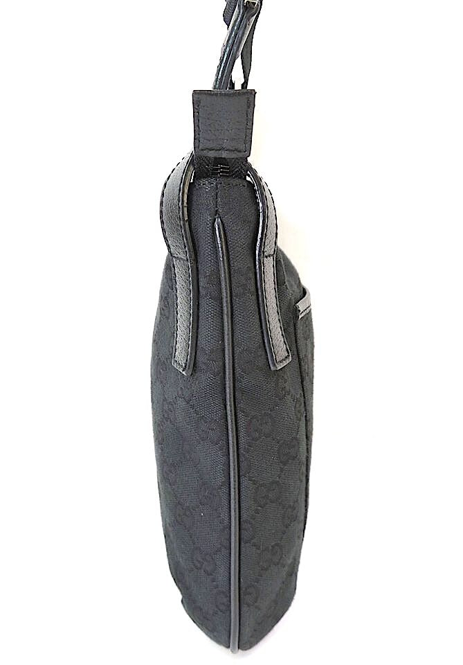 Gucci Italy. Vintage Black GG Canvas Crossbody Shoulder Bag