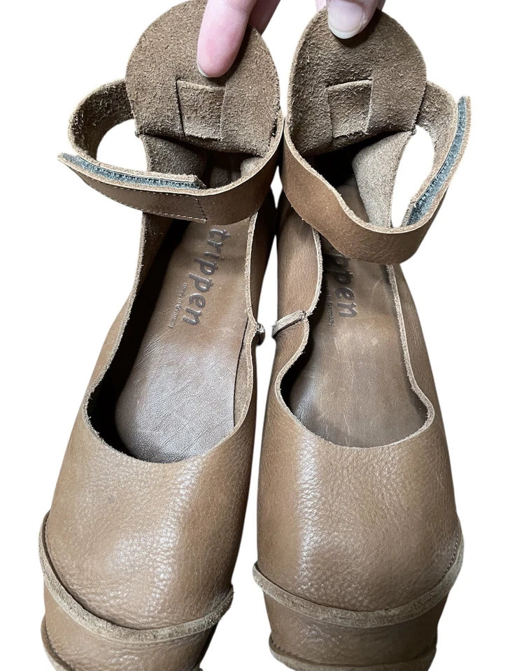 Trippen GERMANY. Carol Brown Wedge Ankle Straps Pumps Size 40/ US 9