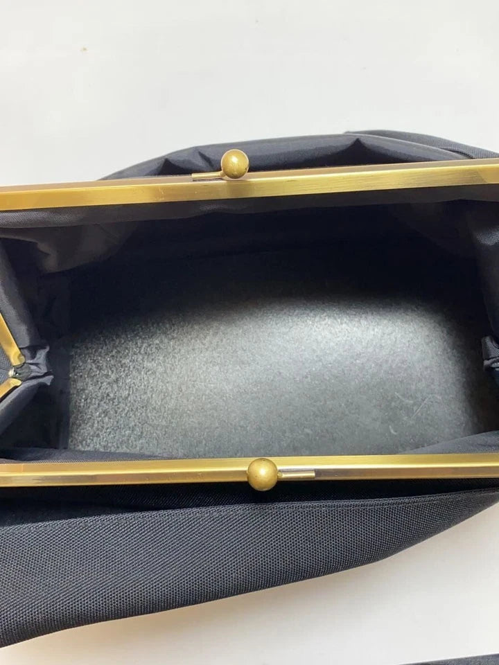 AYANOKOJI JAPAN. Black Canvas Hidden Kiss Lock Bag / Shoulder Bag