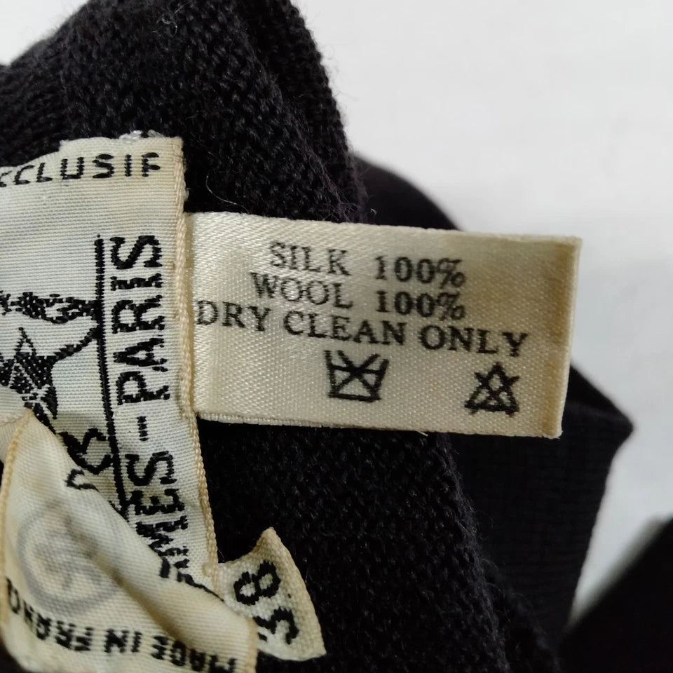 HERMES PARIS. Vintage Black/Navy Silk Scarf Print Top