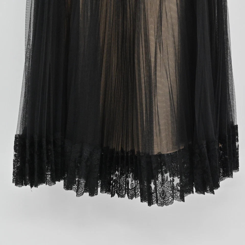 CHRISTOPHER KANE UK.T ulle Pleated Lace Black Retro Coquette Skirt