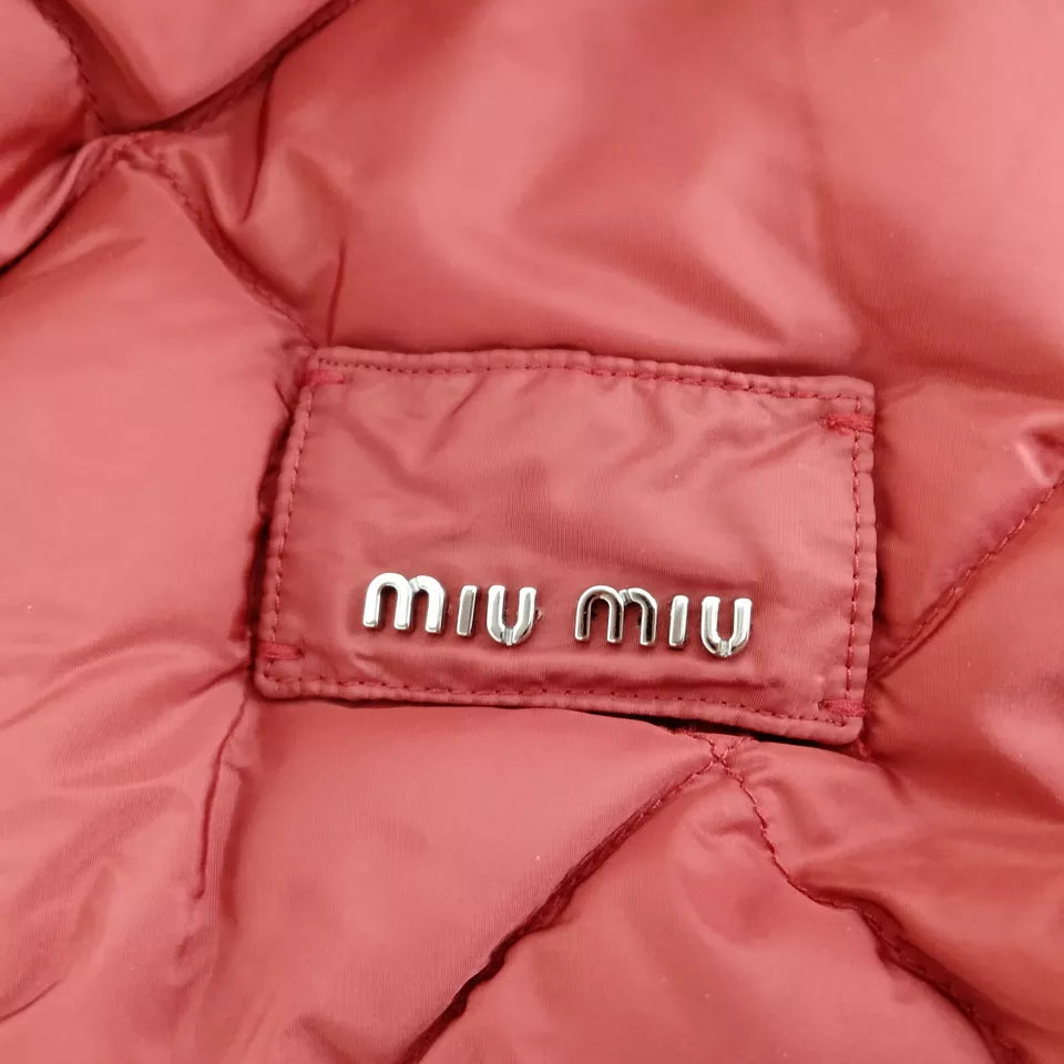 Miu Miu Italy. Pink Nylon 3/4 Sleeve Down Filled Quilted Jacket