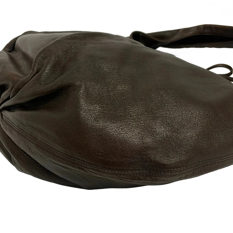 KITAMURA JAPAN. Vintage Extra Large Dark Brown Leather Hobo Style Shoulder Bag